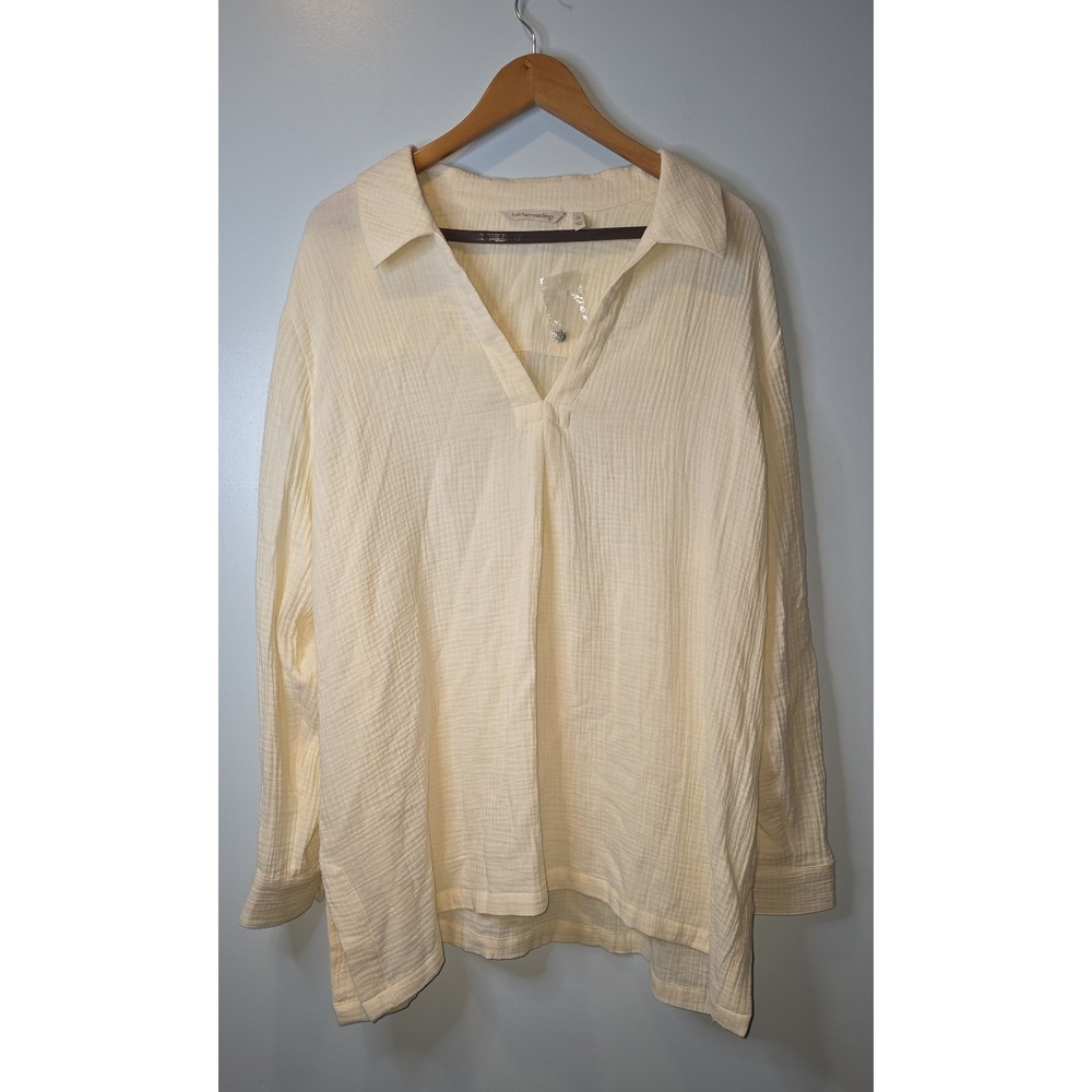 NWT‎ Soft Surroundings Gauze Oversized Shirt Tunic in Cream/pale Yellow Size 2X
